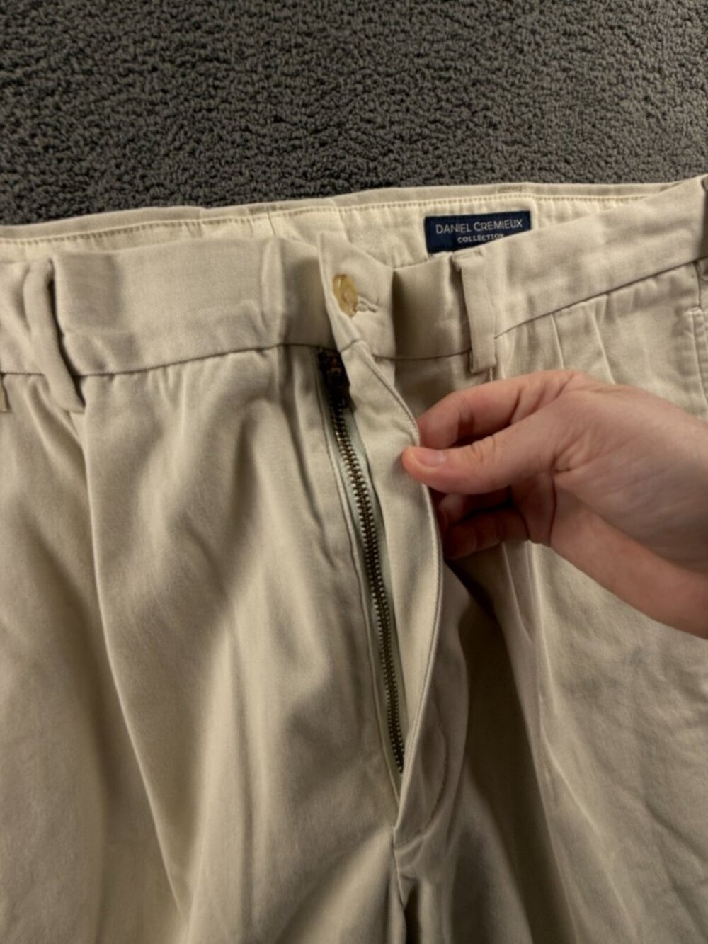 New Daniel Cremieux Paris Pants Men Beige Ivory Chino Cotton 38x32 Pleated - Picture 8 of 14